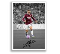 Jarrod Bowen West Ham Signed Photo Poster Print Picture Display Framed Autograph Memorabilia for Football Fans Gift England (A4 poster Only B+W)