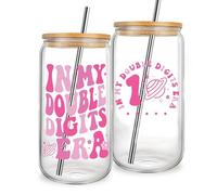Jars Nova 10th Birthday Gifts for Girls | Unique 10th Birthday Glass Cups with Lids and Straws | Present for 10 Years Old Girls Kids Sister Daughter Cousin Niece Granddaughter Celebration