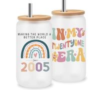 Jars Nova 21st Birthday Glass Tumbler 16oz｜“in My Twenty One Era” Born in 2005 Keepsake Cup with Lid & Stainless Steel Straw｜21st Birthday Gift for Her Daughter Niece Best Friend, Gifts for Women
