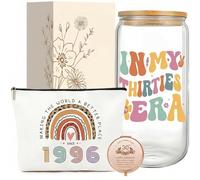 Jars Nova 30th Birthday Gifts for Women | Personalized 30th Birthday Gift Set - 16oz Glass Tumbler, Cosmetic Bag & Compact Mirror | Turning 30 Presents for Wife, Bestie, Sister, Friend