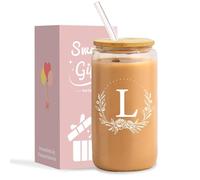 Jars Nova Birthday Gifts for Girls | Birthday Present | Glass Cups with Lids and Straws for Women Girls Best Friend Sister Gift (JV- Initial L)