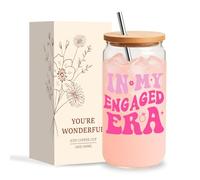 Jars Nova Engaged Gifts for Women | Engagement Present | Glass Cups with Lids and Straws for Bride to Be Fiancee Best Friend Sister