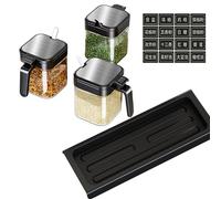 Jars with Lid and Spoon - Clear Glass Canister, Cruet Container, Kitchen Sugar Salt Pots, Storage Cross Jars, Labeled Pepper Organiser for Table, Counter, Storage Bowl