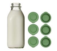 JarSaver® Silicone Replacement Caps | 48mm Diameter Bottle Lids That Fit Perfectly Stanpac & Libbey Milk Glass Bottles | Reusable, Long-Lasting and Easy to Clean Bottle Caps (Green, 6 Pack)