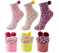 JARSEEN 3 Gift Boxes Valentine's Day Christmas Socks Women's Cozy Super Soft Warm Fuzzy Plush DIY Socks (Pink,Yellow,Purple)