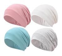 JarseHera 4PCS Cotton Skull Caps Chemo Headwear Women Sleep Caps Cancer Headcaver Slouchy Beanie for Men, 4 Pcs,light Gray+pastel Blue+pink+white, One size