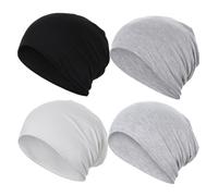 JarseHera 4PCS Cotton Slouchy Beanie Soft Sleep Caps Chemo Headwear Skull Cap Hats, 4 Pcs,black+light Gray+gray+white, One size