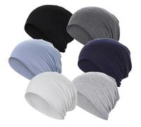 JarseHera 6PCS Cotton Slouchy Beanie Soft Sleep Caps Chemo Headwear Skull Cap Hats, 6 Pcs,black+dark Gray+dblue+gray+navy+white, One size