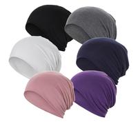 JarseHera 6PCS Cotton Slouchy Beanie Soft Sleep Caps Chemo Headwear Skull Cap Hats, 6 Pcs,black+dark Gray+dpink+dpurple+navy+white, One size
