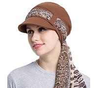 JarseHera Chemo Hats for Women Bamboo Cotton Lined Newsboy Caps with Scarf Double Loop Headwear for Cancer Hair Loss, Coffee, One Size