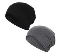 JarseHera Cotton Slouchy Beanie for Men Women Chemo Headwear Soft Sleep Caps Skull Cap Hats, 2 Pcs,black+dark Gray, One size