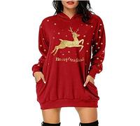 Jarseila Christmas Sweatshirt for Women Ugly Christmas Sweater Oversize Pullover Hooded Sweatshirt Fun Family Jumper Xmas Reindeer Snowflake Santa #B-Red XL
