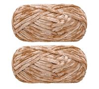 Jarsense 2pcs*100g Chenille Yarn for Crocheting Bulky Soft Velvet Yarn for Knitting， Super Bulky 100g for Crochet Weaving Craft (Khaki)