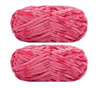 Jarsense 2pcs*100g Chenille Yarn for Crocheting Bulky Soft Velvet Yarn for Knitting, Super Bulky 100g for Crochet Weaving Craft (Rose Red)