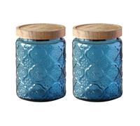 Jarsense 2PCS Glass Jar 700ml Glass Sealed Jar with Wooden Lid Household Food Grade Storage Jar Coffee Bean Tea Leaf Jar Storage Jar Begonia Pattern (Blue)