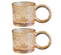 Jarsense 2PCS Glasses Vintage Glasses with Handle 250ml Begonia Coffee Mug for Cappuccino Milk Latte Tea (Amber)