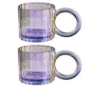 Jarsense 2PCS Glasses Vintage Glasses with Handle 250ml Vertical Stripe Coffee Mug for Cappuccino Milk Latte Tea (Purple)