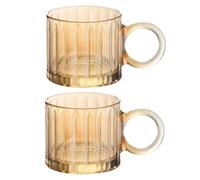 Jarsense 2PCS Glasses Vintage Glasses with Handle 250ml Vertical Stripe Coffee Mug for Cappuccino Milk Latte Tea (Amber)