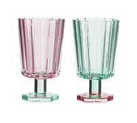 Jarsense 2PCS Tall Glasses 220ml Vertical Glasses Unique Petal Style Glass Tall Glasses for Cocktail Ice Cream Cups Juice (Pink+Green)