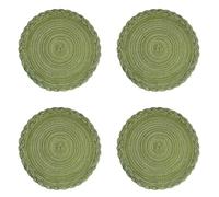 Jarsense 4PCS Cotton Place Mats Woven Round Table Placemats 38cm Heat Resistant Washable Table Mats for Kitchen, Dining Table (Green)
