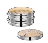 Jarsense Bamboo Steamer 26CM, Two-Tier Food Dim Sum Steamer with Lid, Great for Asian Cooking, Buns, Dumplings, Vegetables, Fish