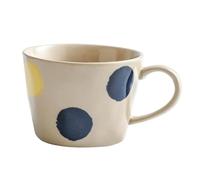 Jarsense Ceramic Coffee Mug with Handle Cute Cappuccino Mug, 300ML Colorful Polka Dot Irregular Breakfast Oatmeal Mug, Creative Tea Mug Milk Mug (Blue-Yellow Dot)