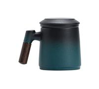Jarsense Ceramic Mug, Tea Mug with Infuser and Lid, 375ml Matte Mug with Wooden Handle for Home and Office (Black and Green Gradient)
