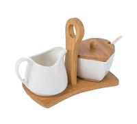 Jarsense Ceramic Sugar and Creamer Set, Sugar Bowl with Lid and Cream Pitcher with Spoon, Milk Jug Sugar Jar Coffee Serving Set with Tray for Home Milk Coffee