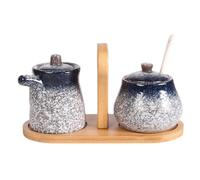 Jarsense Ceramic Sugar and Creamer Set, Sugar Bowl with Lid and Cream Pitcher with Spoon, Milk Jug Sugar Jar Coffee Serving Set with Tray for Home Milk Coffee - Blue