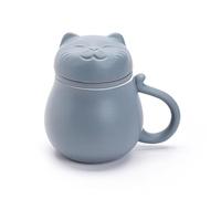Jarsense Ceramic Tea Cup with Infuser and Lid, 400ML Tea Mug with Lucky Cat Design for Steeping Loose Leaf Suitable for Home Office (Grey)