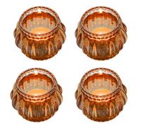Jarsense Glass Crystal Candle Holders Set of 4, Amber Color Table Candle Small Ornaments for Home Party Wedding Decoration(Vertical Stripes)