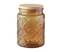 Jarsense Glass Jar 700ml Glass Sealed Jar with Bamboo Lid Household Food Grade Storage Jar Coffee Bean Tea Leaf Jar Storage Jar Begonia Pattern (Yellow)