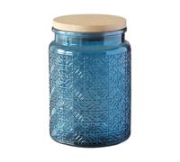 Jarsense Glass Jar 700ml Glass Sealed Jar with Bamboo Lid Household Food Grade Storage Jar Coffee Bean Tea Leaf Jar Storage Jar Window Flower Pattern (Blue)