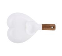 Jarsense Heart Shape Chip and Dip Bowl,Chip and Dip Platter Tray with Wooden Handle,Nacho Tray Dip Dishes,Reusable Party Serving Trays and Platters,for Breakfast,Salads,Burger Plate White