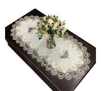 Jarsense Linen Gray 40 x 90cm Oval Floral Lace Tablecloth for Kitchen, Living Room, Wedding