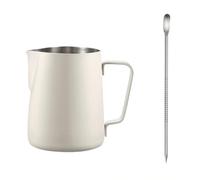 Jarsense Milk Jug, Stainless Steel Milk Frothing Jug, 350ml Milk Steam Jug Coffee Jug with Measurement Mark, Metal Milk Frothing Pitcher with Latte Art Pen for Espresso, Latte, Cappuccino - Beige