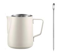 Jarsense Milk Jug, Stainless Steel Milk Frothing Jug, 600ml Milk Steam Jug Coffee Jug with Measurement Mark, Metal Milk Frothing Pitcher with Latte Art Pen for Espresso, Latte, Cappuccino - Beige