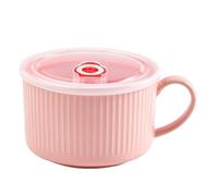 Jarsense Soup Bowl with Handle, 1000ml Ramen Bowl with Lid, Ceramic Portable Cereal Noodle Bowl Microwave Breakfast Salad Bowls, Pink