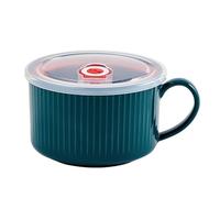 Jarsense Soup Bowl with Handle, 1000ml Ramen Bowl with Lid, Ceramic Portable Cereal Noodle Bowl Microwave Breakfast Salad Bowls, Green