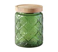 Jarsense Vintage Green Gerbera Pattern Glass Jar, 700ml, 9.5*13.5cm, Airtight, Food Grade, Dry Foods