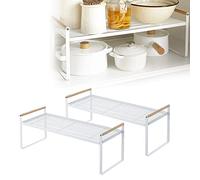 Jarshtime Kitchen Storage Shelf Rack 2 PCS 40cm/ 16 inch Cabinet Cupboard Organizer Shelves Spice Rack Metal Countertop Standing Shelf Rack White for Kitchen