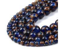 JarTc Natural Round Blue Gold Nepal Stone Beads for DIY Jewellery Making Bracelet Necklace 15" (10mm)