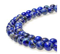 JarTc Natural Round Dark Blue Sea Sediment Imperial Jasper Beads for DIY Jewellery Making Bracelet Necklace 15" (6mm)