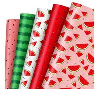 JarThenaAMCS 10 Sheets Watermelon Wrapping Paper - Not Roll - Summer Fruit Gift Wrap Paper Folded Flat 5 Designs Pattern DIY Craft Art Paper for Birthday Holiday Baby Shower Party Supplies