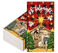 JarThenaAMCS 100 Pcs Christmas Guest Napkins Xmas Nativity Paper Napkins Red Black Plaid Disposable Hand Towels for Holiday Party Dinner Home Table Decoration