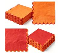 JarThenaAMCS 100 Pcs Fall Paper Napkins Scalloped Cocktail Napkins Orange Brown Disposable Beverage Napkin for Autumn Harvest Thanksgiving Party Table Decor Supplies