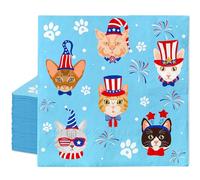 JarThenaAMCS 100 Pcs Patriotic Paper Napkins Luncheon Napkin Blue Cats Disposable Dessert Dinner Hand Towel for 4th of July Independence Day Party Kitchen Table Decoration Supplies