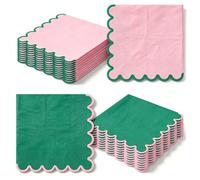 JarThenaAMCS 100 Pcs Scalloped Paper Napkins Pink Green Cocktail Napkins Disposable Beverage Napkin for Birthday Baby Shower Halloween Good & Wicked Witch Party Table Decor