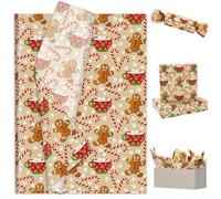 JarThenaAMCS 100 Sheets Christmas Tissue Paper Gingerbread Man Candy Cane Art Tissue Wrapping Paper for Xmas Winter DIY Crafts Gift Packing, 14 x 20 Inch