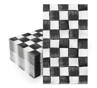 JarThenaAMCS 100Pcs Black White Plaid Guest Napkins Watercolor Checkered Disposable Dinner Hand Towel Paper Napkins for Bathroom Birthday Racing Party Decor Table Supplies